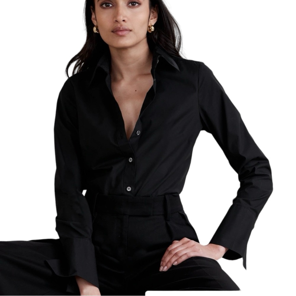 Banana Republic Riley tailored fit button down black long sleeve fitted | sz 4 - Picture 10 of 10